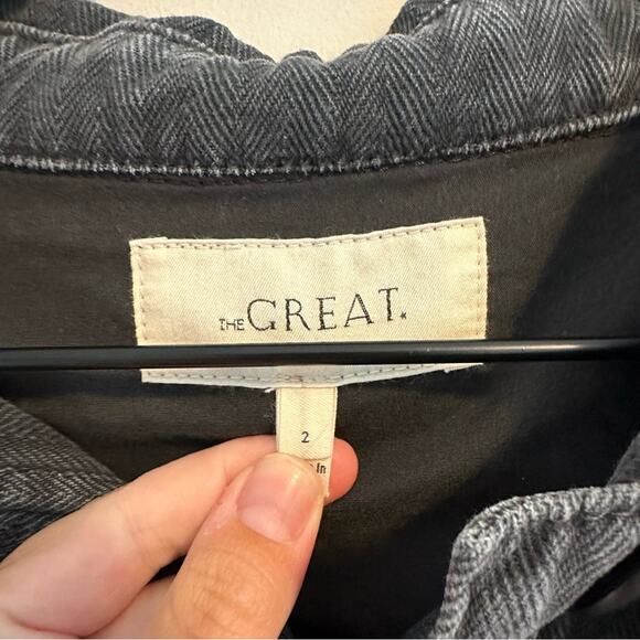 THE GREAT. Black Cotton Cropped Oversized Denim Jacket 2 Medium - Picture 13 of 14